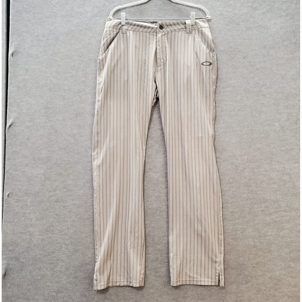 Oakley Men Pants 31x32 Brown Chino Striped Mid Rise Pockets Logo Embroidered